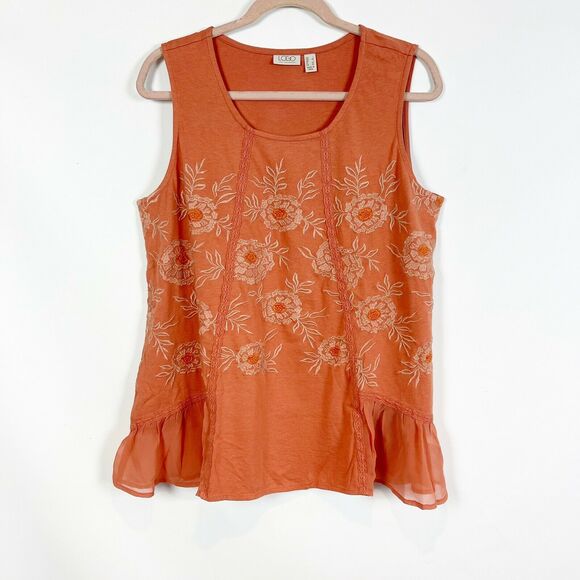 LOGO Lori Goldstein Knit Tank Coral Orange XXS Embroidered NWOT A302462 - Picture 4 of 7